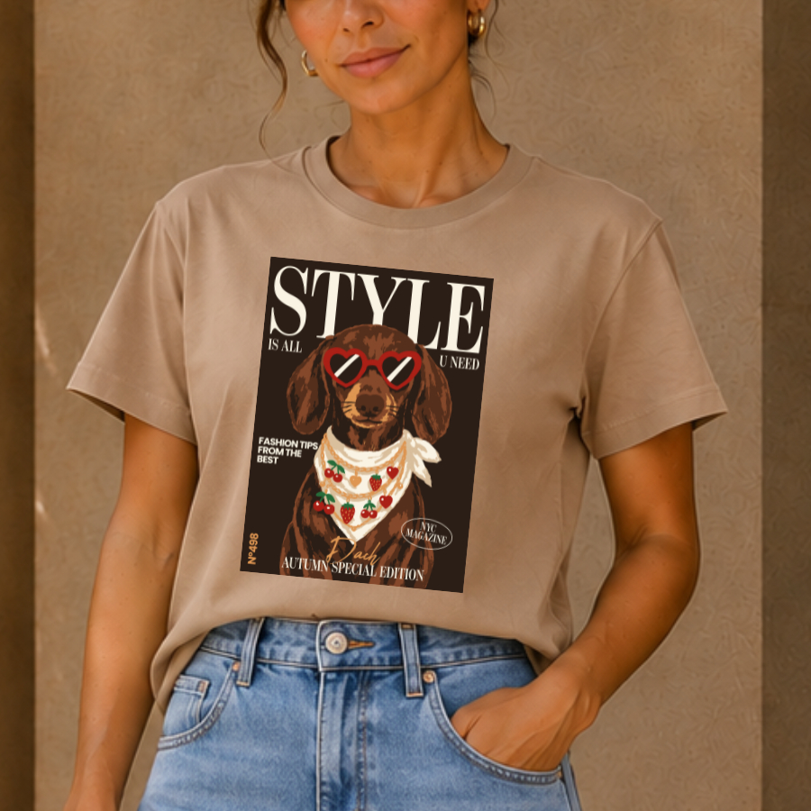 Camiseta Feminina Estampada Tendência Moda Confortável Cachorrinho Babylook Algodão 100% Plus Size