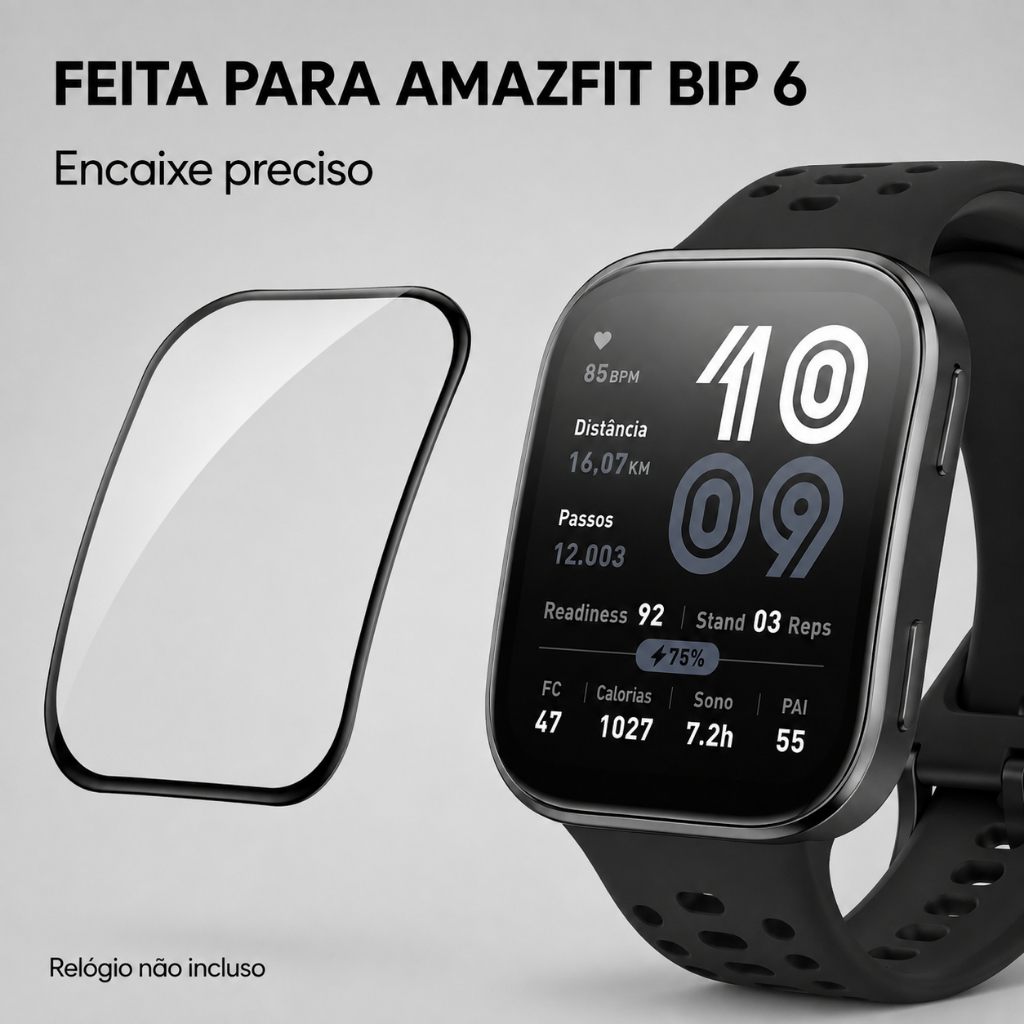 Película Gel 3D para Amazfit Bip 6 Proteção de Tela Completa Anti-Risco com Borda Preta