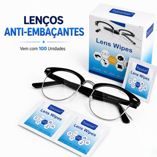 Pacote 100 Lenços Umedecidos Flanela Eco Antiembaçante Limpa Lente Câmera Óculos Celular Tela