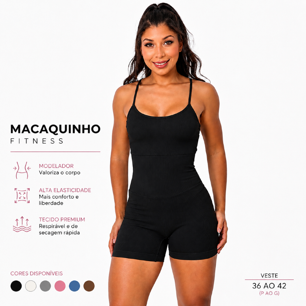 Macaquinho Fitness Feminino Modelador Canelado Premium Academia Cintura Marcada
