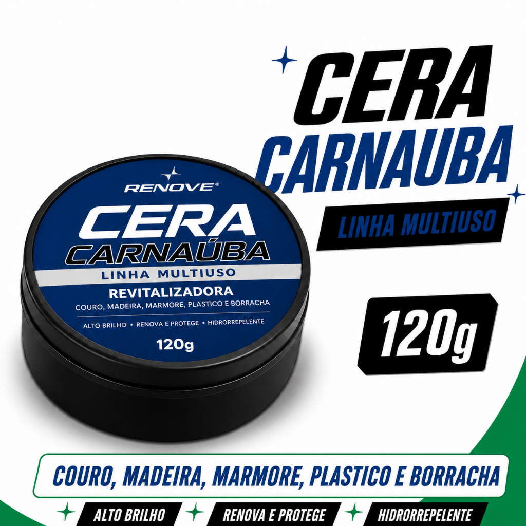 Cera de Carnaúba Multiuso 120g Renove Couro Madeira Plástico e Borracha Brilho e Proteção