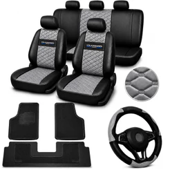 kit Capa Banco Automotivo Couro Gol G1 G2 G3 G4 G5 G6G7 Vw tapete de carro + capa de volante