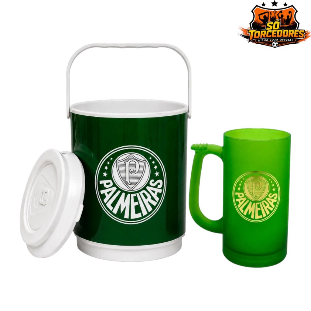KIT PRESENTE PALMEIRAS - CERVEJEIRO CANECA CHOPPE + COOLER 6 LITROS - PRODUTO OFICIAL COM SELO