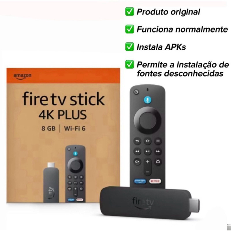 Amazon Fire TV Stick 4K Plus Wi-Fi 6, Dolby Vision/Atmos, HDR10+, quad-core, 2GB de RAM e 8GB de armazenamento