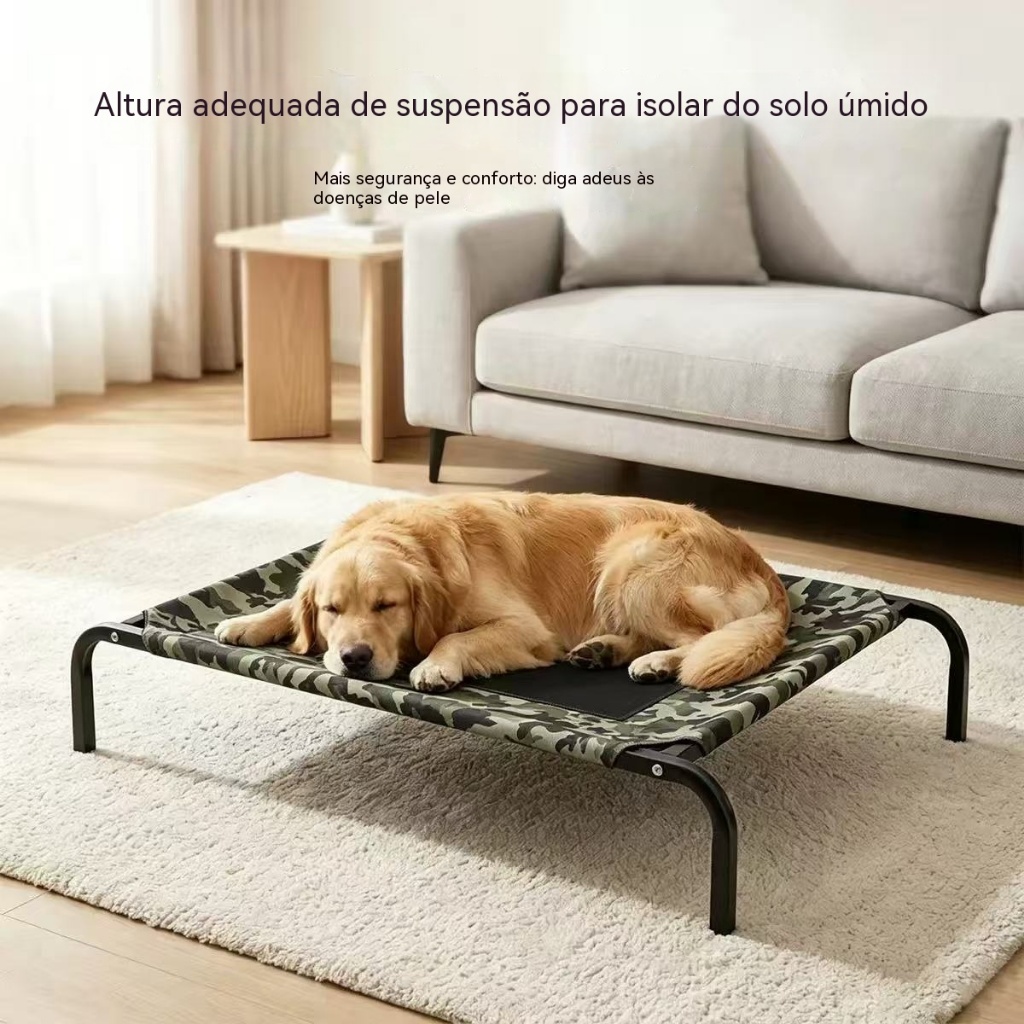 Cama Elevada para Pets com Estampa Camuflada | Design Elevado Isola Umidade e Frio | Tela Central 360° para Circulação d