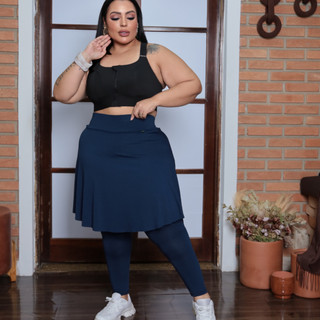 Calça Legging Saia Evase Plus Size Evangelica Academia Fitness com Bolso Caminhada