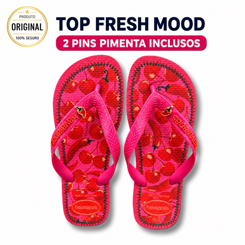 Chinelo Havaianas Feminina Top Fresh Mood 2 Pingentes de Pimenta Macia Sandalia Feninina Original Exclusiva Lançamento