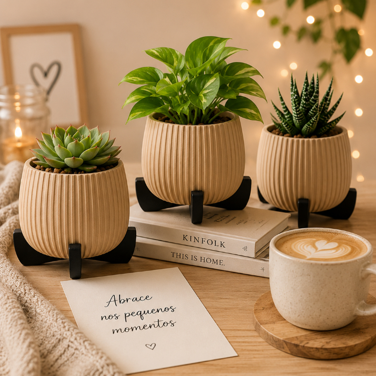 Kit Mini Vasos Decorativos Suculentas Cachepot com Pezinho Vasinhos Canelado Suporte Cactos Plantas Decoração Casa — imagem 2 de 2