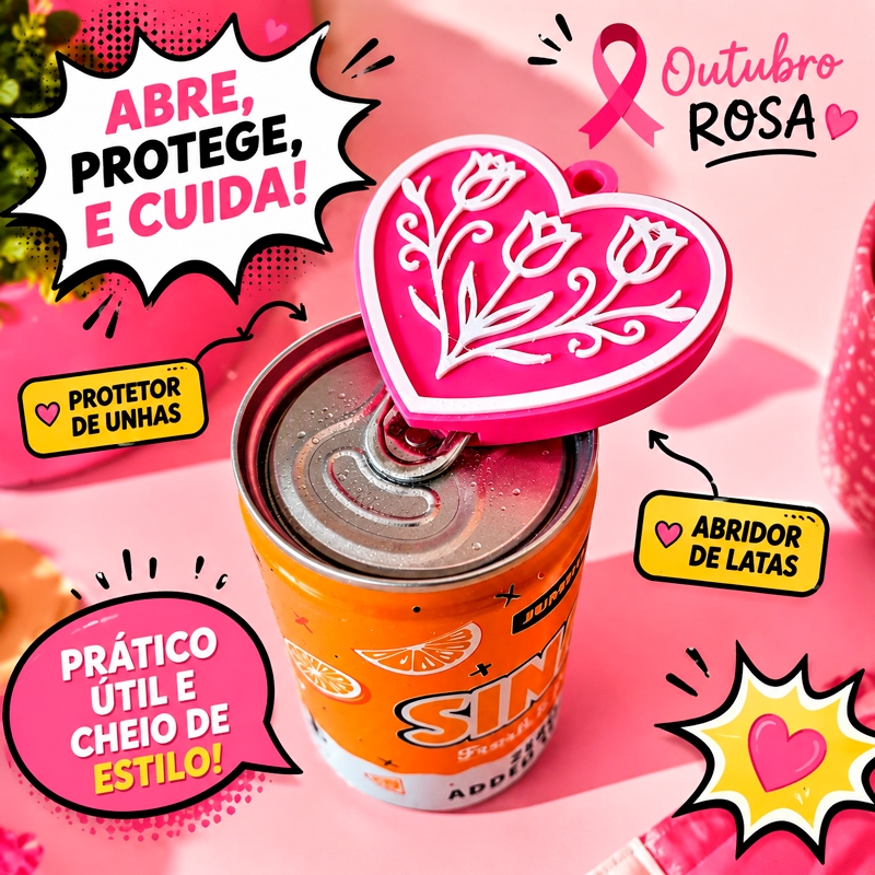 Kit Chaveiro Abridor de Latas Coração - Protetor de Unhas Outubro Rosa Lembrancinha — imagem 2 de 2