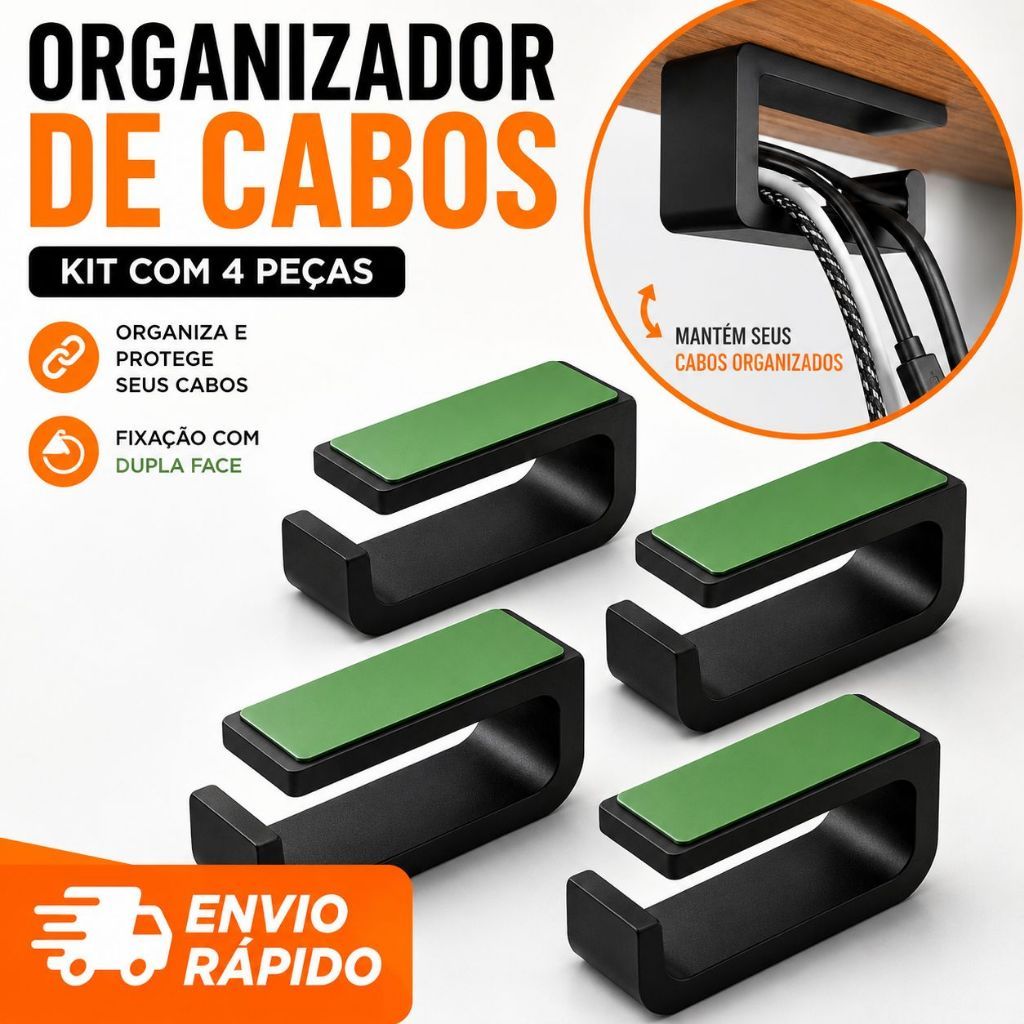 Organizador De Cabos Fios Escondidos Embaixo Mesa Escritório Home Office Setup Gamer Organização