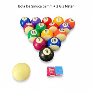 Bola de sinuca 52mm bola de bilhar jogo de sinuca + bolão + 2 giz Master