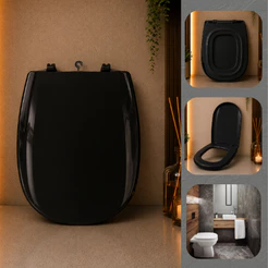 Assento Sanitário Almofadado Retangular Preto Vogue Plus Para Vaso Deca 1.6gpf 6.0lpf