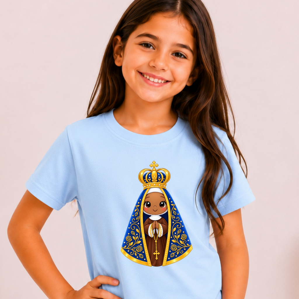 Camiseta Nossa Senhora Aparecida Infantil Adulto Católica Fé Religiosa Presente Oferta