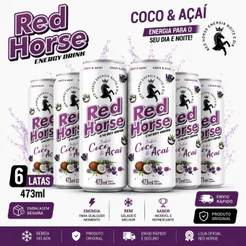 Energético Red Horse 473ml Coco e Açaí Lata Original Kit 6 12 24 Mais Energia