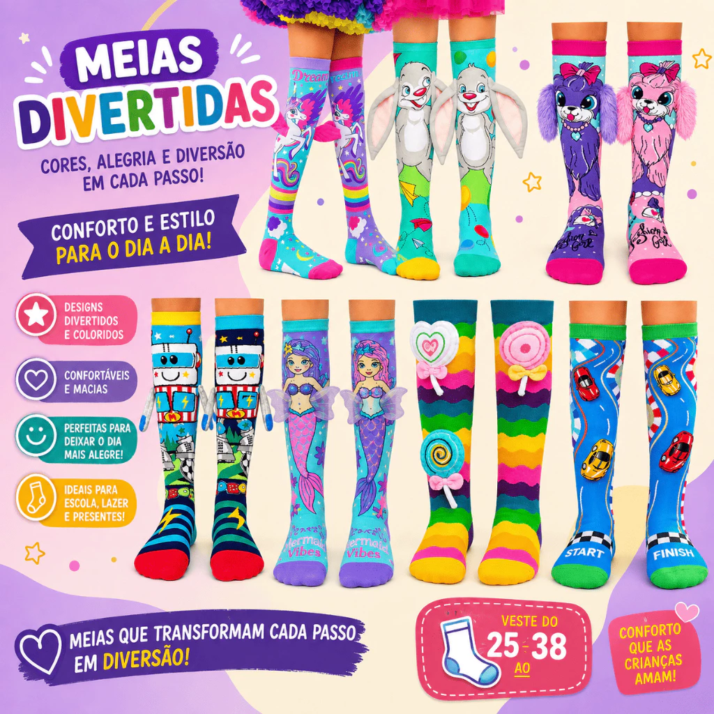 Meias Malucas 30 ao 42 Dos Desenhos Animados Longas Das Crianças Adulto De Meia Panturrilha — imagem 1