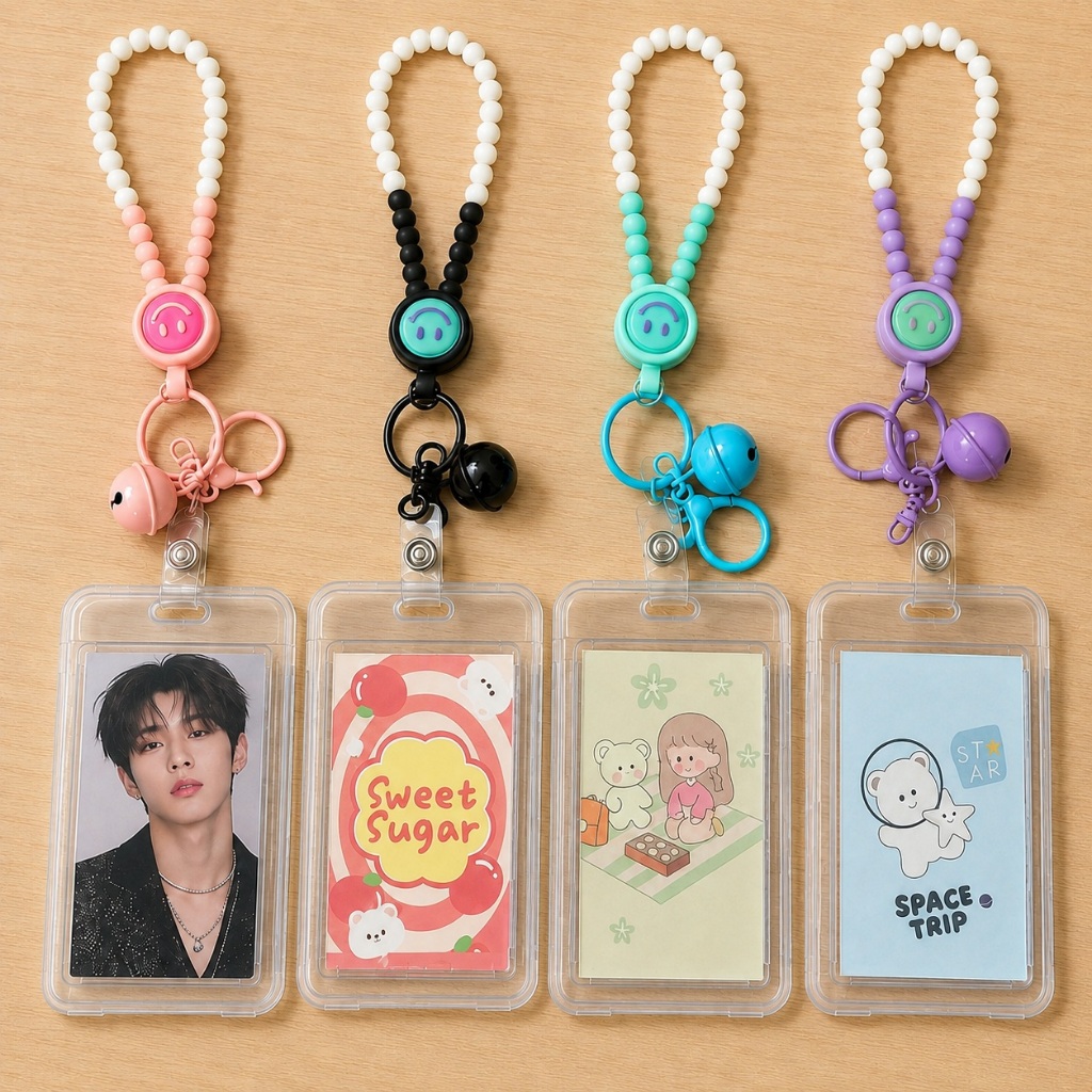Porta Crachá Photocard Kpop Transparente com Cordão de Pulso e Chaveiro