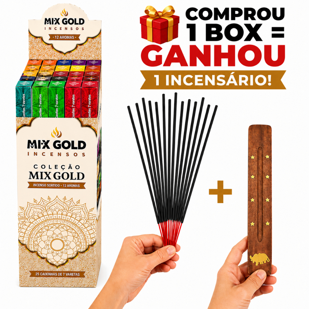 Incenso Indiano Mix Gold 25 Caixinhas Coleção 12 Aromas em Varetas