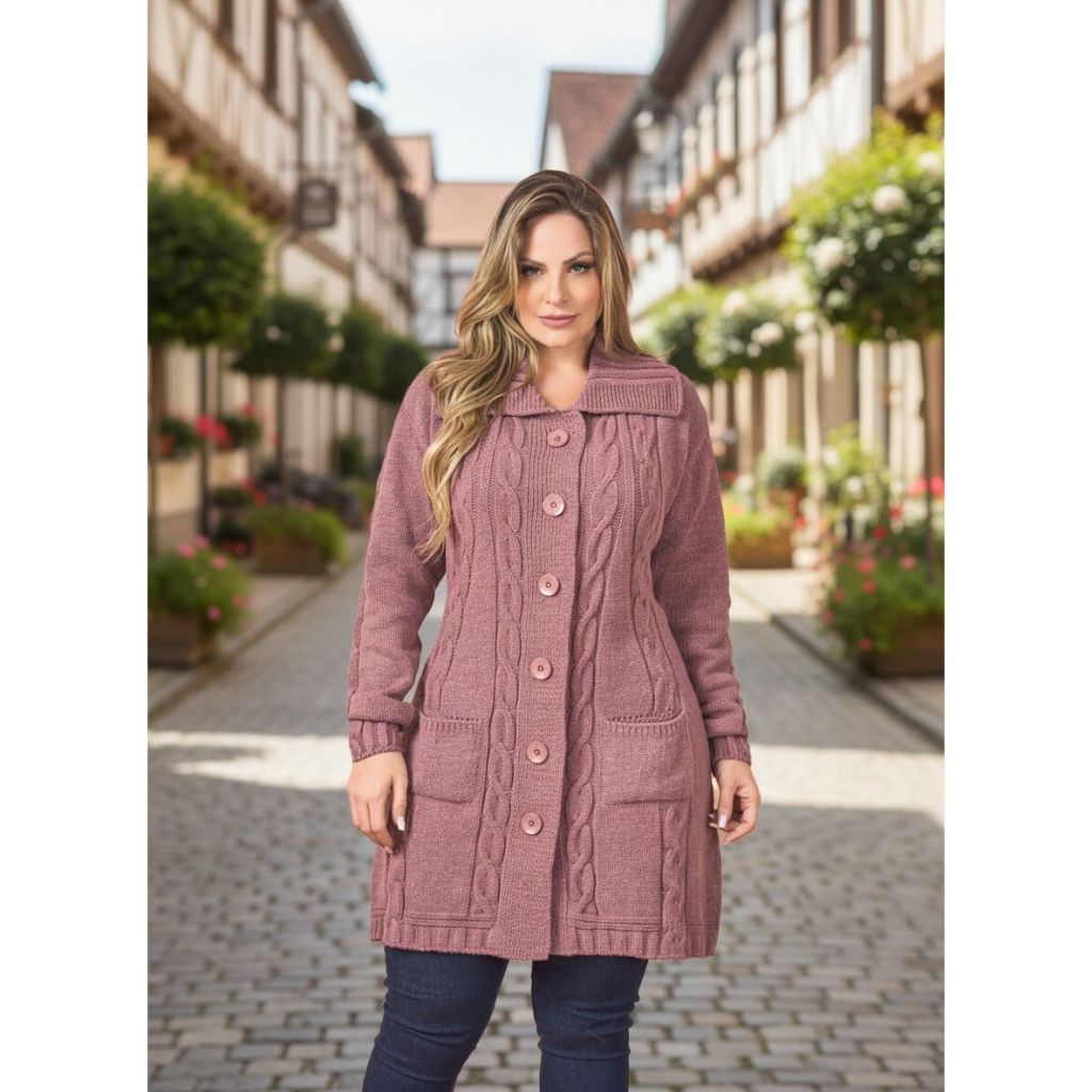 casacos e sobretudo de Inverno Plus Size Casacos Feminino Trico Plus Poncho Plus 52170