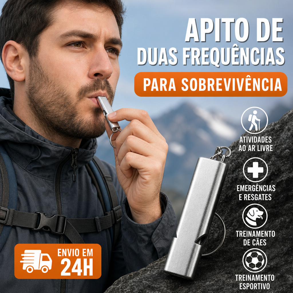 Apito Sobrevivência Tubo Duplo Alto Decibéis Chaveiro Portátil Emergência Acampamento Caminhada Treinamento
