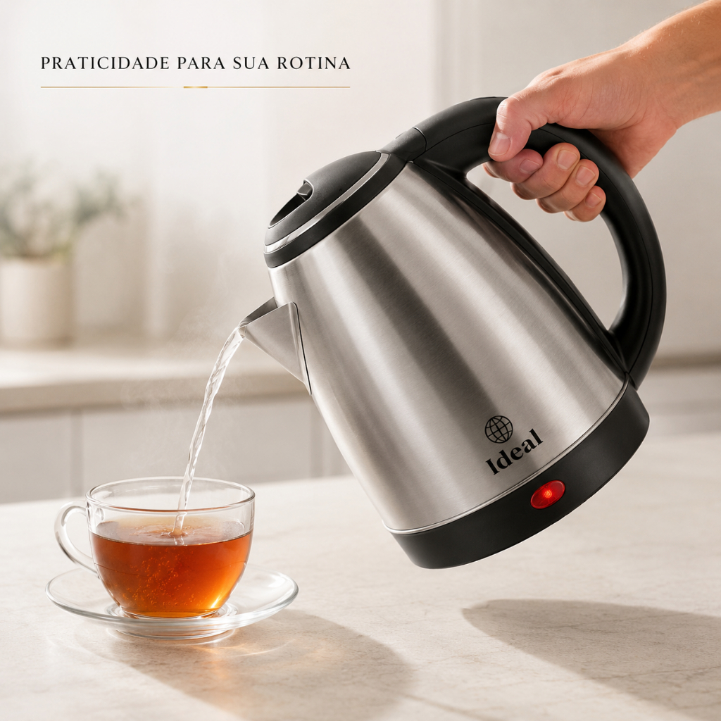 Chaleira Elétrica Inox 1,8L 110V/220V 1000W Jarra Eletrica Fervura Rápida Desligamento Automático
