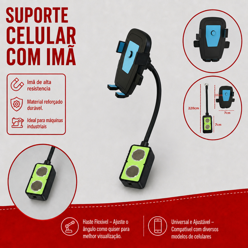 Suporte Magnético Para Celular Flexível 2 Imas Para Máquina De Costura Industrial