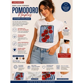 Baby Look Moda Feminina Estampada 100% Algodão Camiseta Feminina Pomodoro