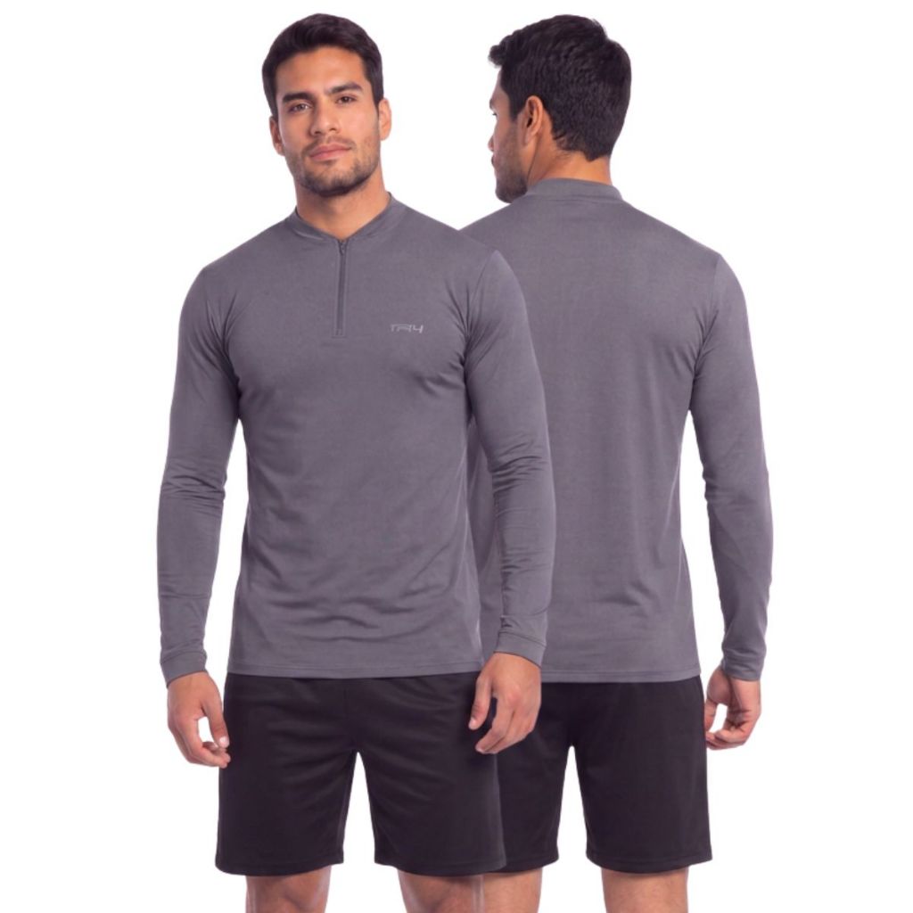 Camisa Masculina Manga Comprida Zíper Proteção Solar UV Térmica Confortável Corrida Trilha Casual