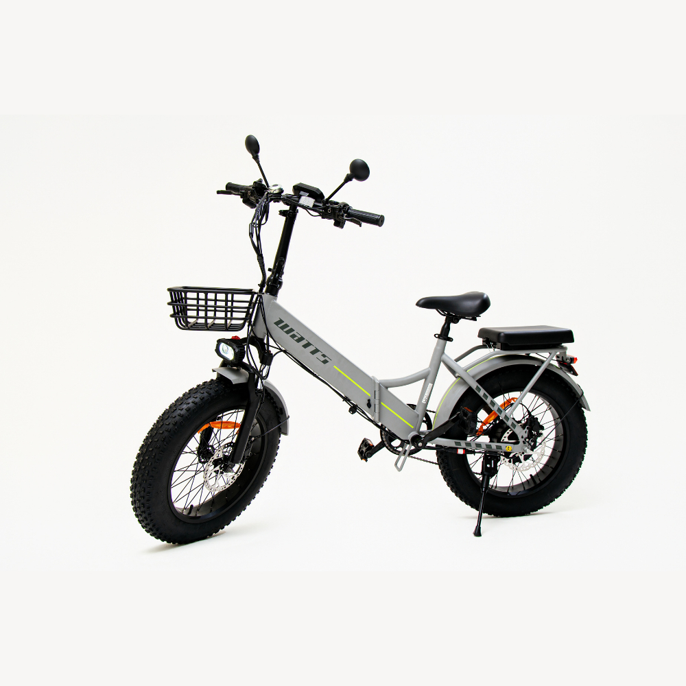 Bicicleta Elétrica Watts BW3 1000W Aro 20 Dobrável Fat Tire Shimano 6 Velocidades Bateria 10,4Ah Cinza