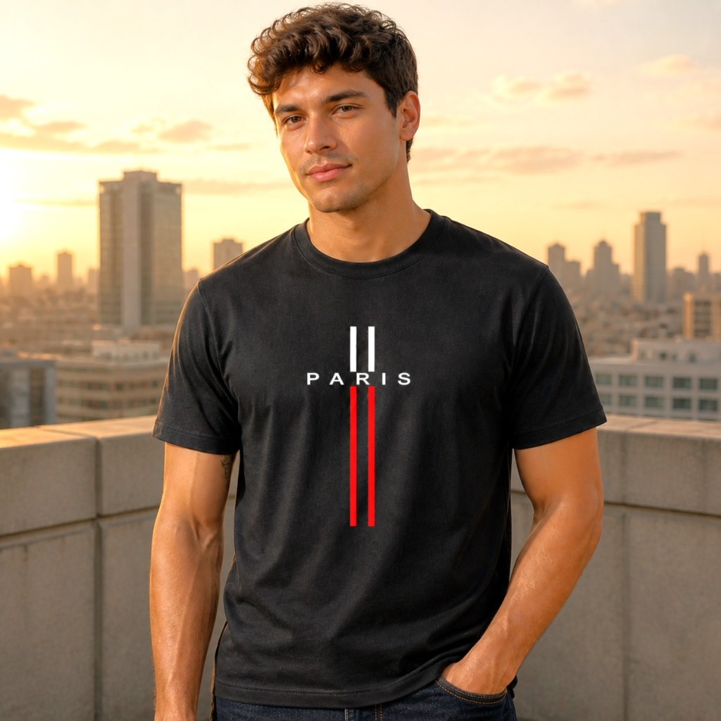 Camiseta Masculina Estampada Paris Streetwear Algodão Moda Urbana Blusa Casual Premium Confortável Tendência 2026