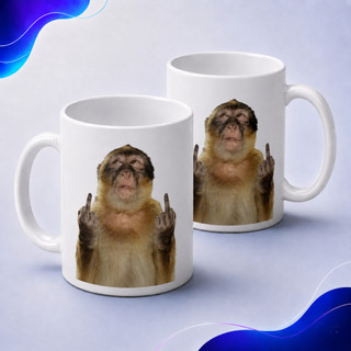 Caneca Macaco Dedo do Meio Meme Engraçada 325 ml branca