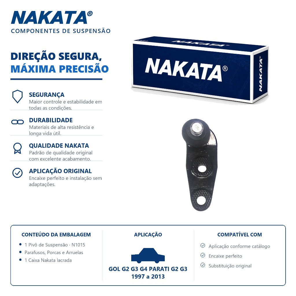 Pivo De Suspensão Direito Gol G2 G3 G4 Parati G2 G3 G4 Saveiro G2 G3 G4 1997 a 2013 Nakata N1015