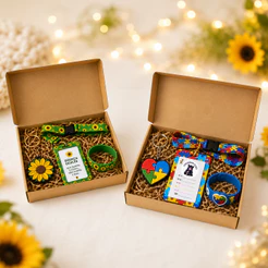 Kit Inclusão Porta Crachá+Cordão+Pulseira+Chaveiro Identificação Doença Oculta Tea Quebra-Cabeça Girassol Premium