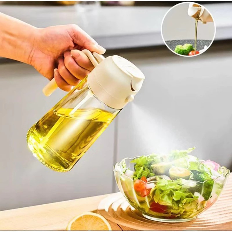 Borrifador Azeiteiro Vinagreiro Tempero Liquido Spray De Vidro Com Botao + Bico Dosador + Tampa E Alca De Plastico 450ml