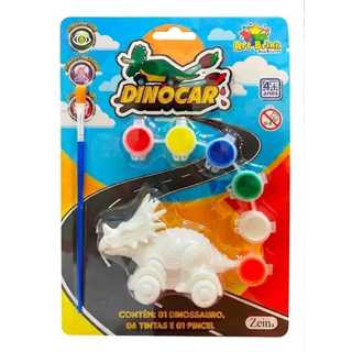 Kit Pintura Dinossauro Dino Car Carrinho Infantil com 6 Tintas e Pincel Brinquedo Educativo