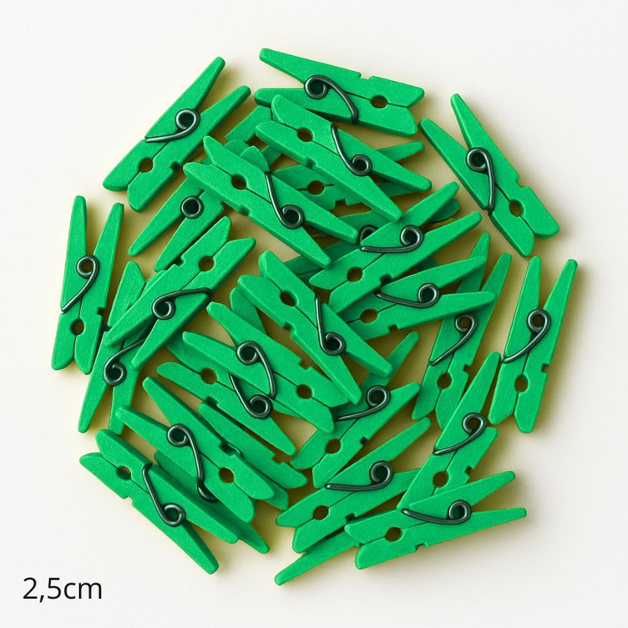 Mini Prendedor de Madeira Verde 2,5cm - 50 Unidades - Rizzo​