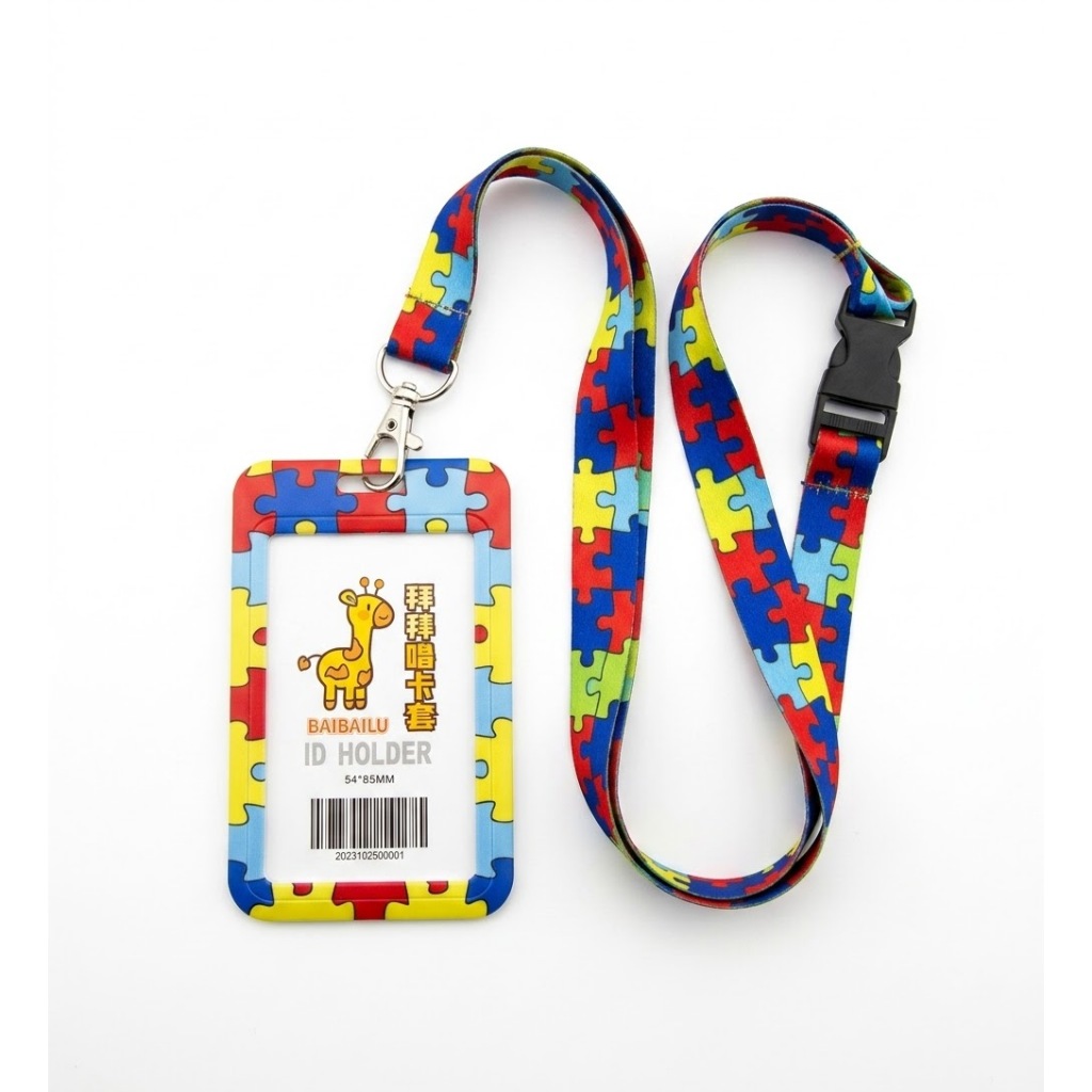 Porta Crachá Autismo Cordão Quebra-Cabeça Identificação Autista TEA Retrátil Com Protetor
