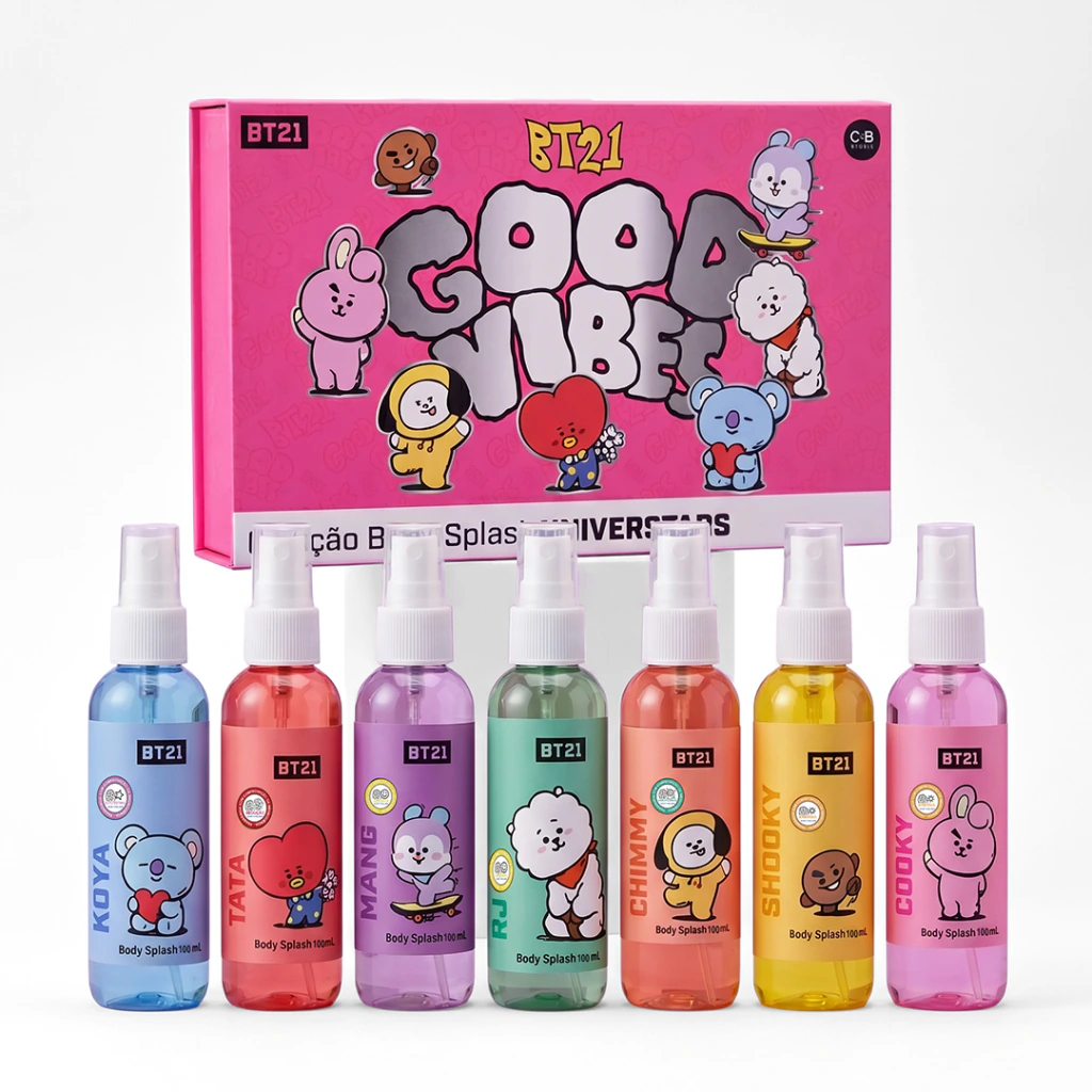 BT21 COLEÇÃO BODY SPLASH UNIVERSTARS EDIÇÃO LIMITADA COM 7 BODYS SPLASHES