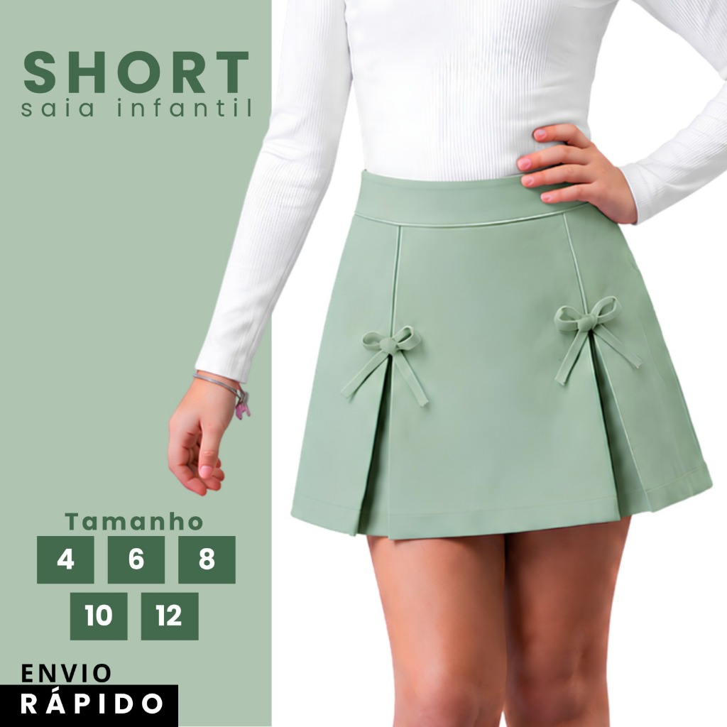 Short Saia Infantil com Laços Alfaiataria Premium Elegante e Charmoso