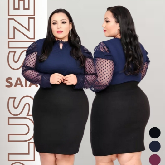 Saia Secretaria Social Plus Size Lápis Midi Tamanho Grande ate G1 ao G3 moda luxo