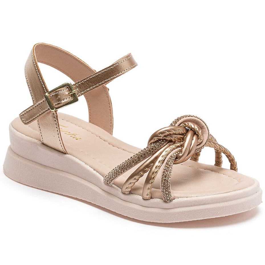 Sandália Infantil Juvenil Flatform Nó Strass Tininha Menina Trança Casual Festa Confortável