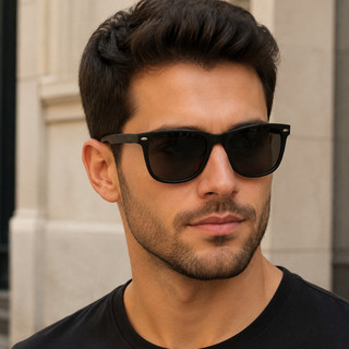 Óculos de Sol Preto Quadrado Masculino Premium Estilo UV400 Acetato Metal Moderno
