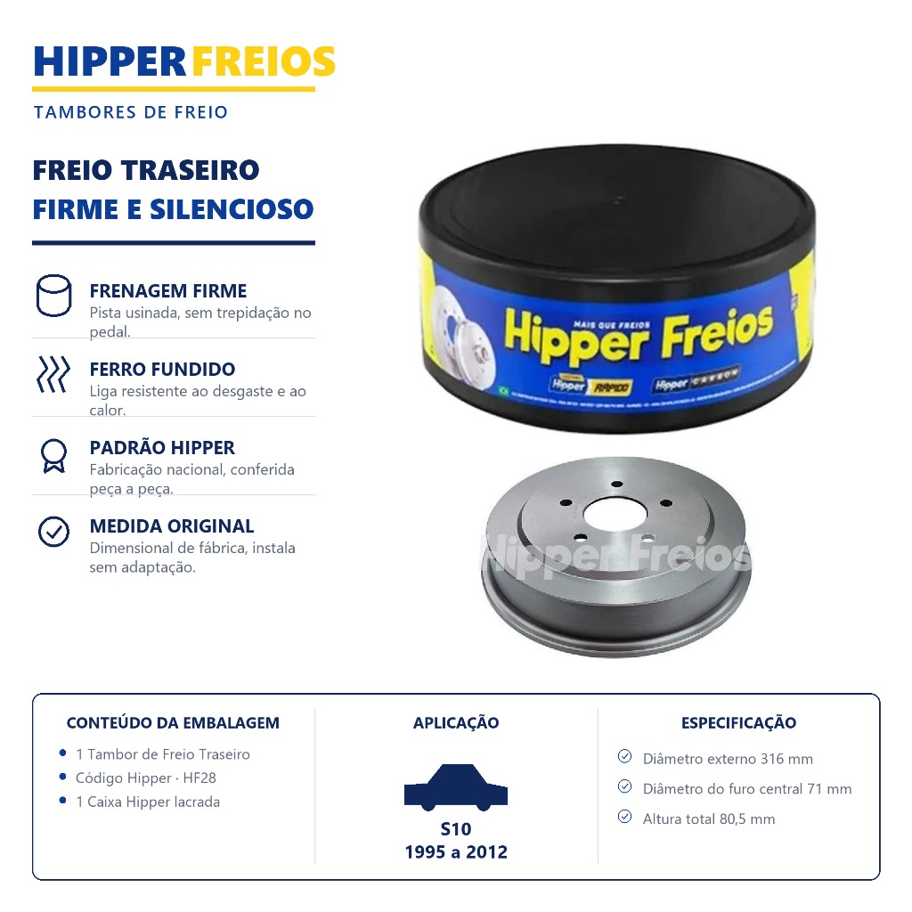 Tambor de Freio Traseiro S10 2.2 2.4 Hipper Freios