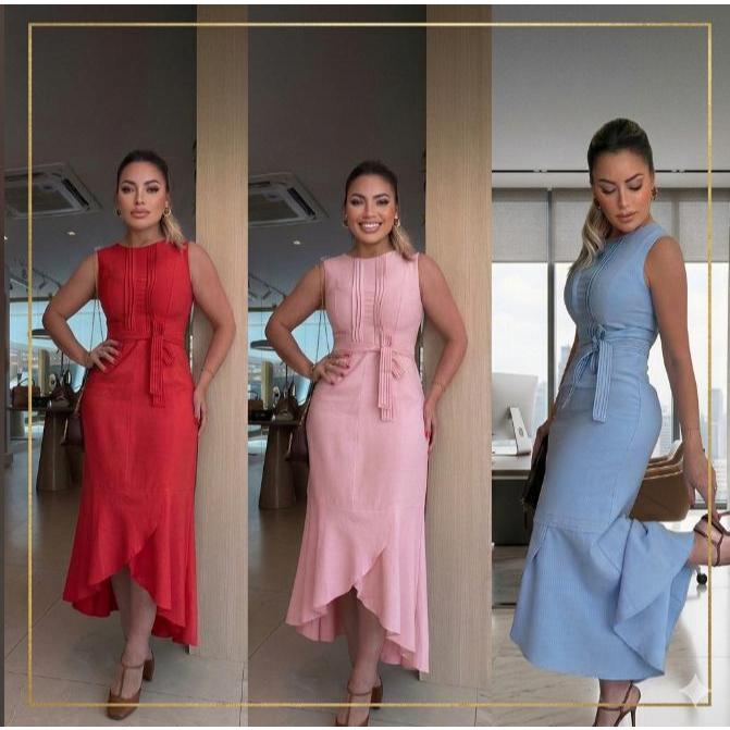 VESTIDO ASIMÉTRICO HIGH-LOW💯 SEM MANGAS COM CINTO DA AMARRAÇÃO 💝,👆 SENSORIAL  MARRANTE👆🥰🥰💯