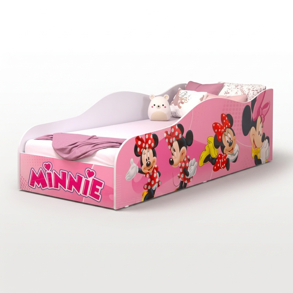 Cama Carro Mini Infantil Feminina Menina em MDF Adesivado Tematica Personagens Divertidos – AV