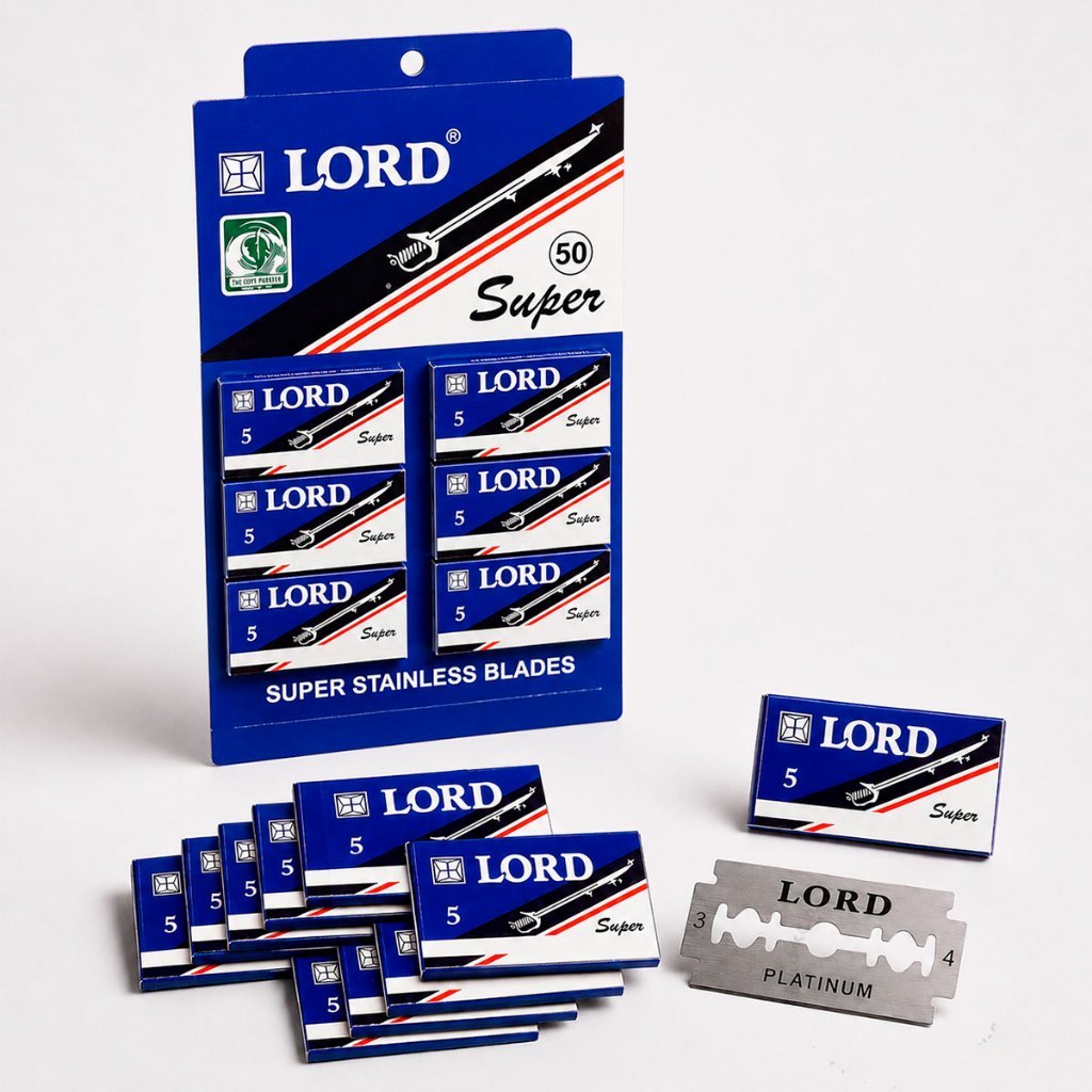 Kit Lâminas De Barbear Profissional Duplo Fio Aço Inox Lord Super Barbeiros