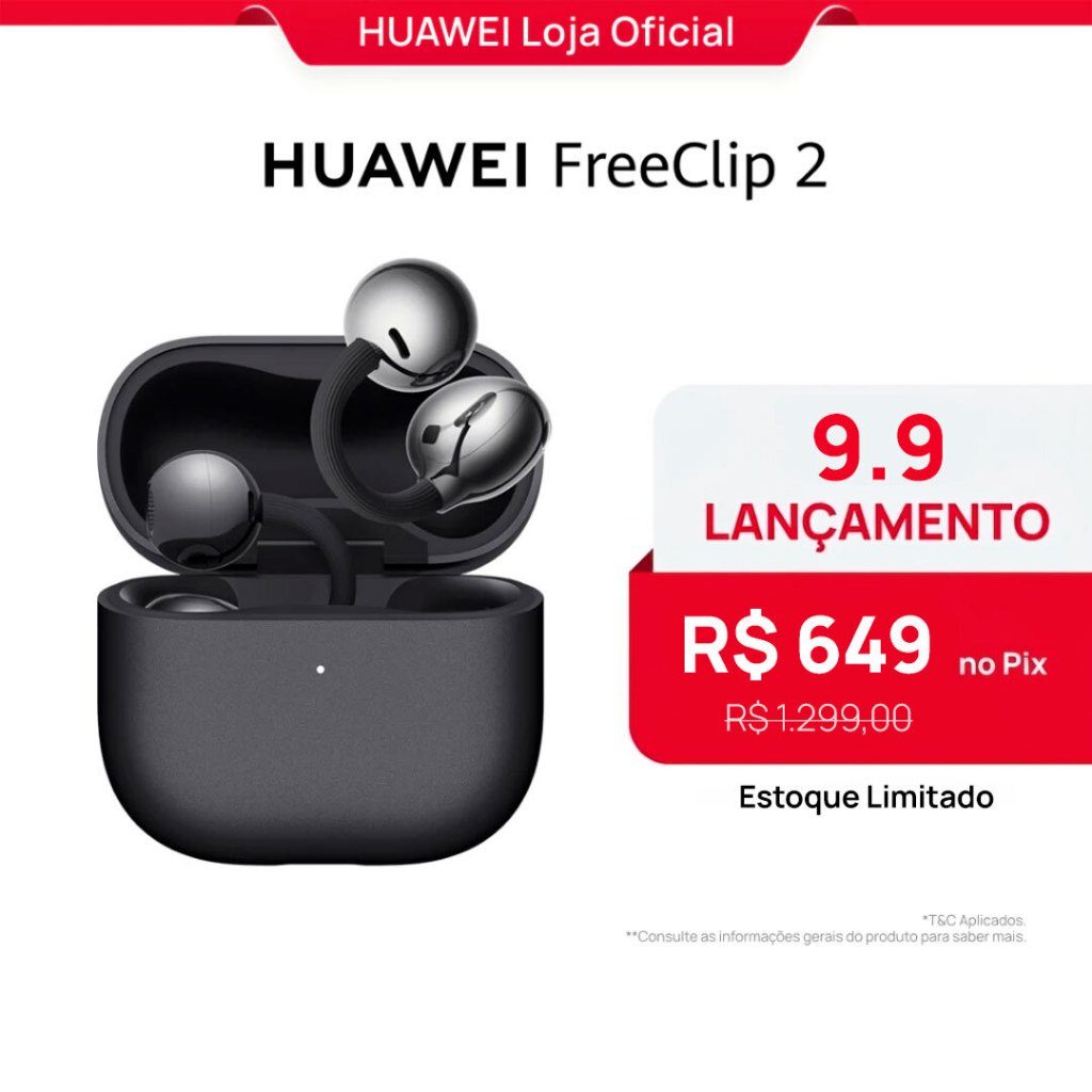 HUAWEI FreeClip 2 | Fone de Ouvido Bluetooth Sem Fio | Design em C | Chamadas Nítida