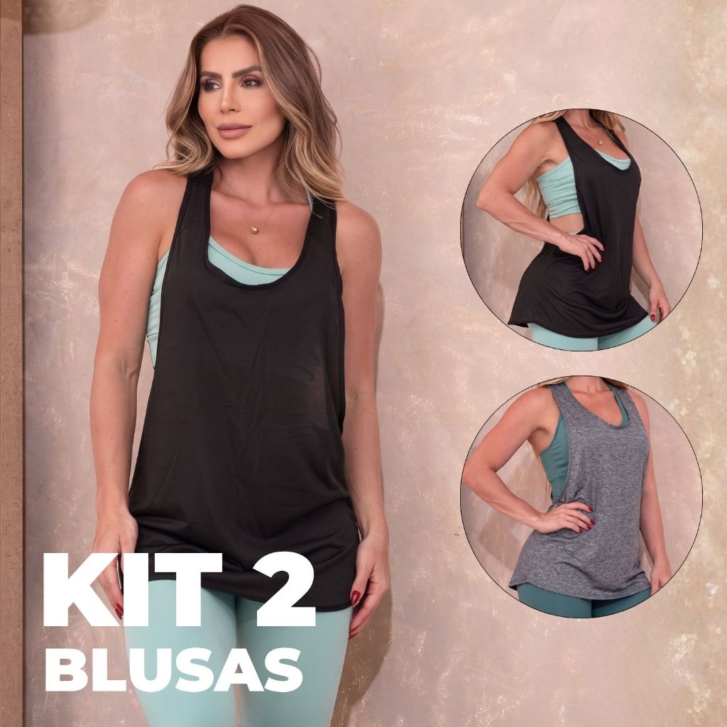 Kit 2 Regatas Camisetas Feminina Dry Fit Soltinha Academia Treino Fitness Modelo Cavado