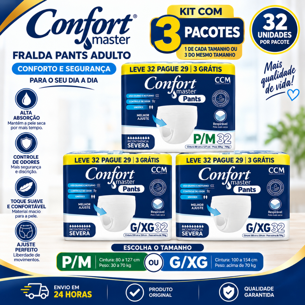 Kit 3 Pacotes Fralda Calça Geriátrica Confort Master Pants 32 Und