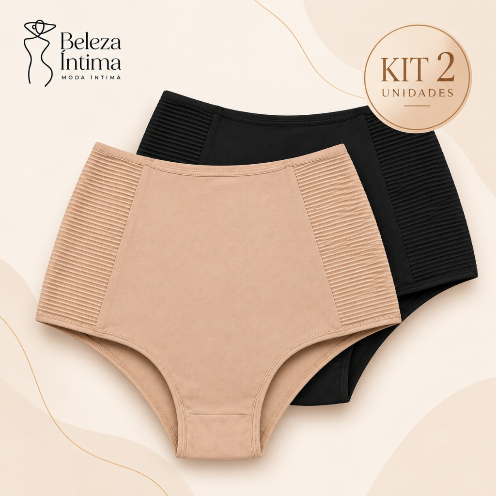 Kit 2 Calcinhas Cinta Modeladora Feminina Cintura Alta com Elástico Reforçado