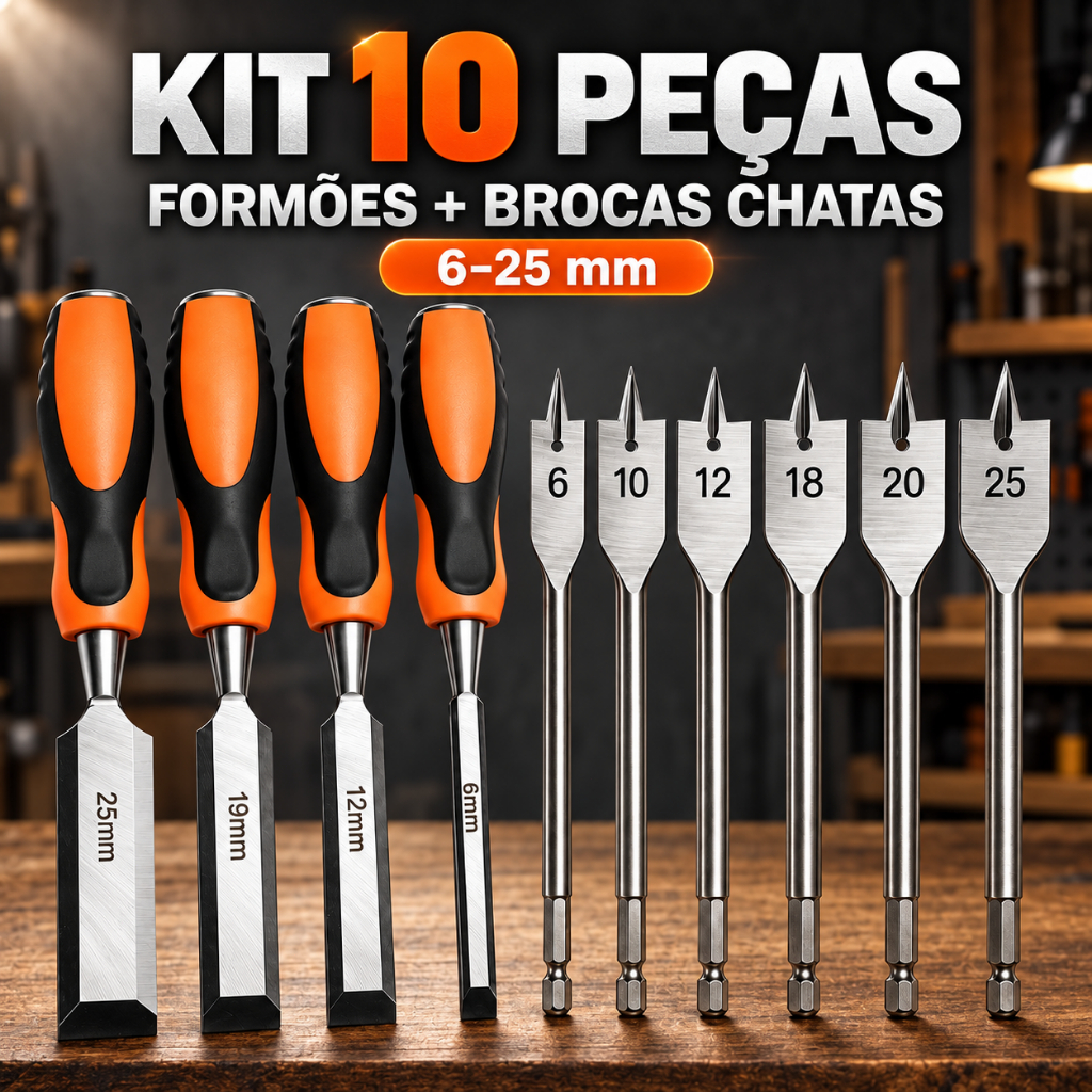 Kit 10 Broca Chata Madeira Corte Longo Aço Carbono Marcenaria Profissional Furadeira